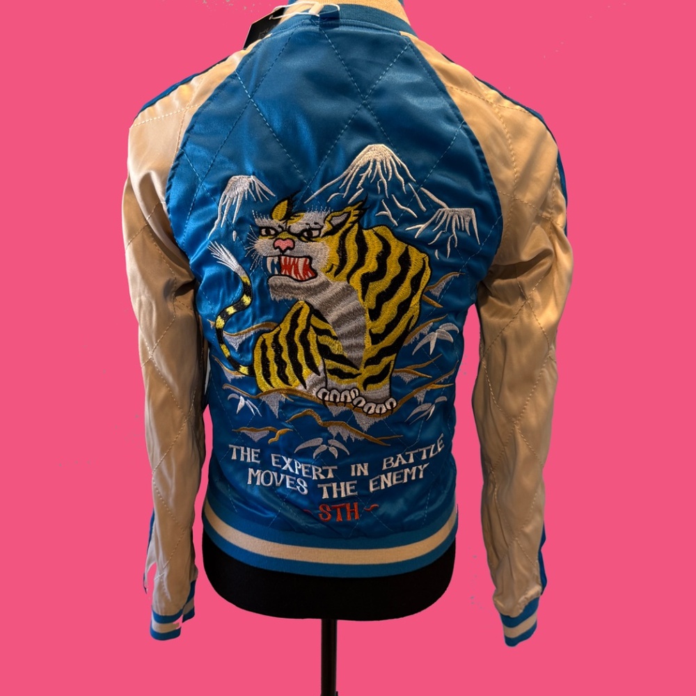 NWT Straight to Hell Black and Blue Souvenir Reversible Satin Jacket - Picture 8 of 10